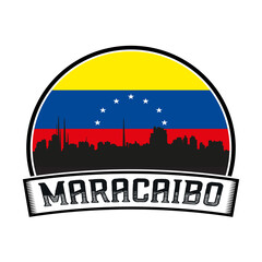 Maracaibo Venezuela Skyline Sunset Travel Souvenir Sticker Logo Badge Stamp Emblem Coat of Arms Vector Illustration SVG