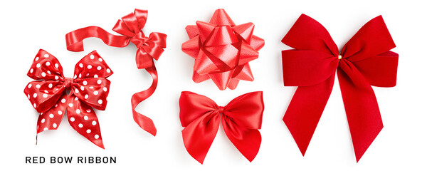 Red bow ribbon set isolated on white background.