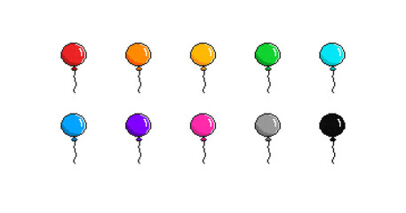 Pixel Minecraft Colorful Balloons. Rainbow 8bit retro Balloons. Vector.