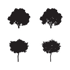 Tree silhouette vector. Isolated forest trees silhouettes in black on white background. Vector set of silhouettes of trees