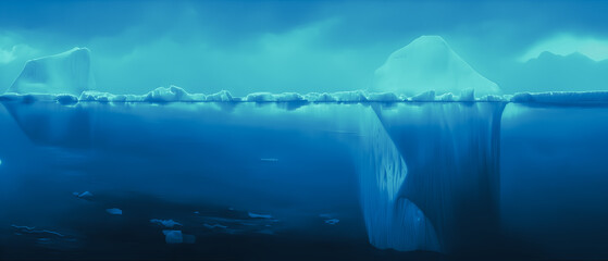 Artistic concept illustration of a iceberg under the sea, background illustration.