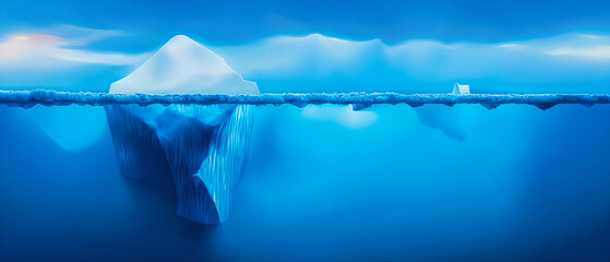 Artistic concept illustration of a iceberg under the sea, background illustration. - obrazy, fototapety, plakaty