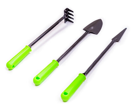 Garden tools for flowers on a white background.