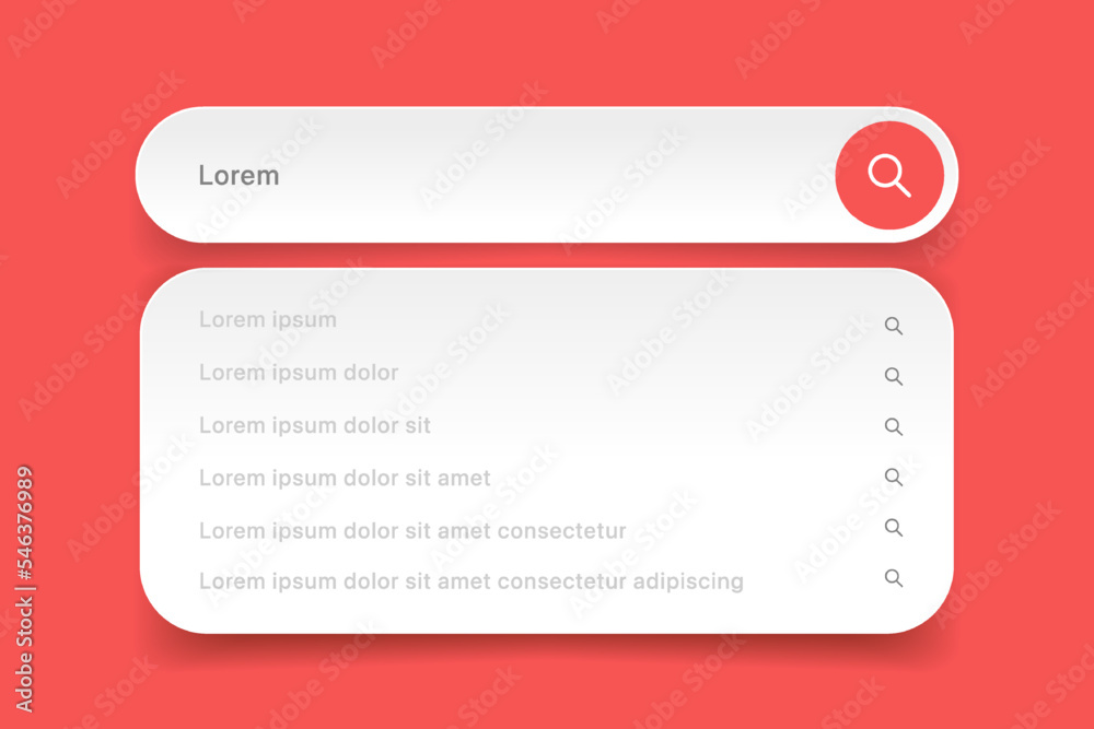 Fototapete Search Bar with suggestions for UI UX design and web site. Search Address and navigation bar icon. Collection of search form templates for websites. Search engine web browser window template.