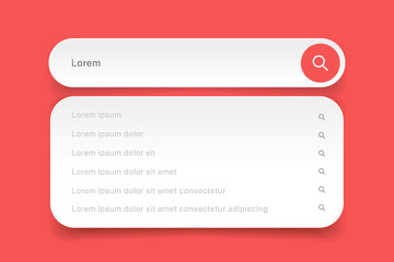 Search Bar with suggestions for UI UX design and web site. Search Address and navigation bar icon. Collection of search form templates for websites. Search engine web browser window template.