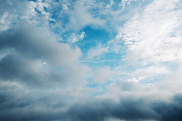 Background Beautiful Blue Sky With Air Clouds In Moraitika, Corfu, Greece.