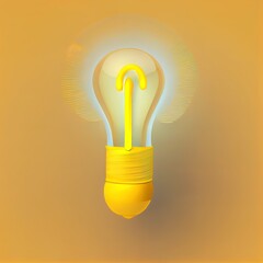 3d cartoon style minimal yellow light bulb icon. Idea, solution, business, strategy concept.