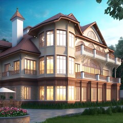 Fototapeta na wymiar The project of residential house. 3D image. High quality illustration