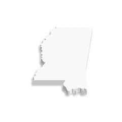 Mississippi, state of USA - white vector 3D map of country area.