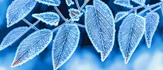 Frozen leaf in forest, background illustration.