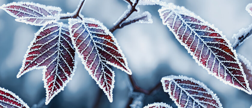 Frozen leaf in forest, background illustration.