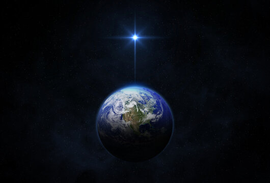 Christmas Star or Star of Bethlehem and Earth. Elements of this image furnished by NASA.