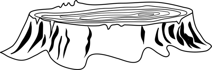 Isolated tree stump outline engraved silhouettes set. Hand drawn vector illustration