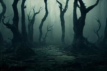 Pathway Through A Dark Scary Forest