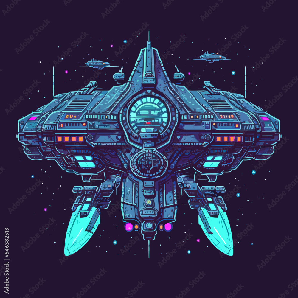 Wall mural vector of a futuristic spaceship hovering in space