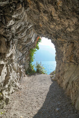 view from the window of a cave to the lake, future, Walensee