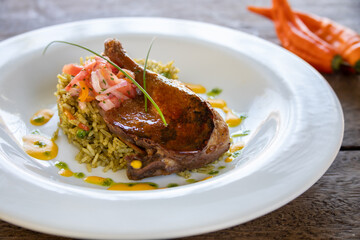 Typical peruvian food and drinks, variety of dishes on the menu