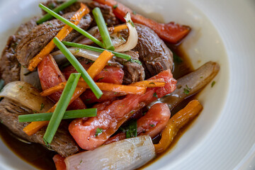 Typical peruvian food and drinks, tenderloin sautéed