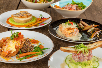 Typical peruvian food and drinks, variety of dishes on the menu