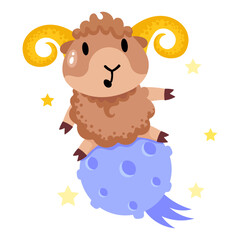 Mars, an aries planet flat vector 