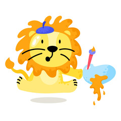 Painting palette with lion, flat gemini concept 