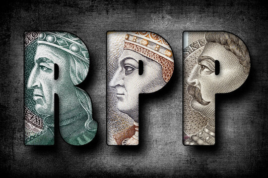 Inscription RPP (shortcut of The Monetary Policy Council) made of Polish Banknotes 