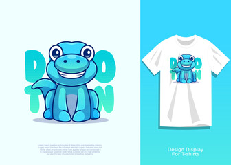 cute dinosaur vector illustration, flat cartoon style design, with added look on t-shirt.