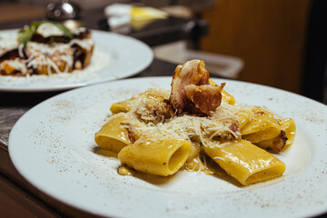 pasta carbonara served on a plate
