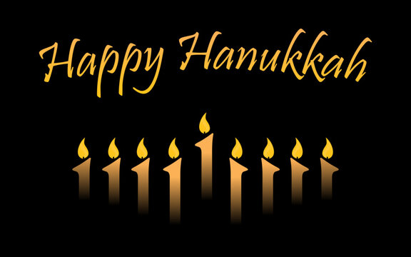 Vector illustration. Happy Hanukkah typography vector design for greeting cards and poster design template celebration. Hanukkah beautiful inscription. Beautiful background with burning candles.
