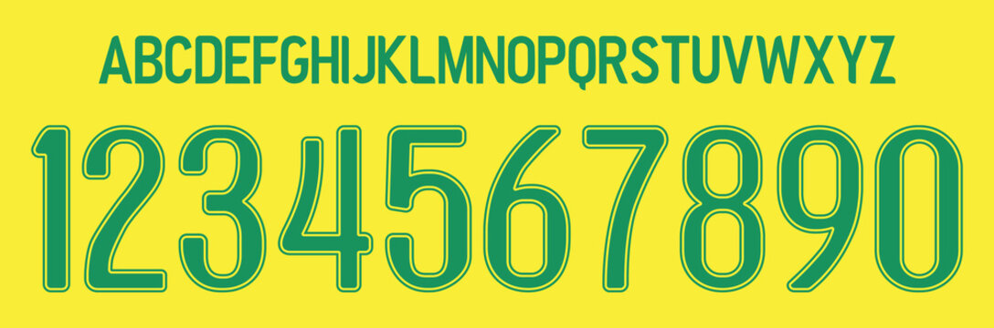 font vector team 2006 kit sport style font. football style font with lines. brazil font world cup. sports style letters and numbers for soccer team