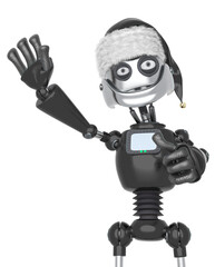 robot santa claus waving hi five with thumbs up