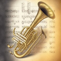 Naklejka premium Illustration of a metallic bugle with music notes