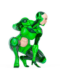 super cyborg girl is doing a crouch pose an also ready for action like a super comic hero