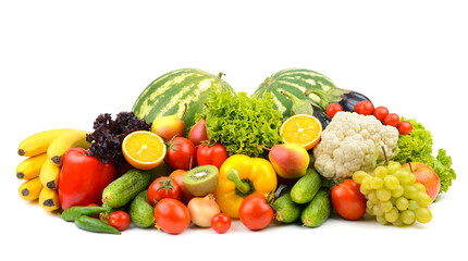 Fresh vegetables and fruits isolated not white