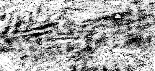 Monochrome texture composed of irregular graphic elements. Distressed uneven grunge background. Abstract vector illustration. Overlay for interesting effect and depth. Isolated on white background.