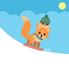 Fox and Cat in the Snow Illustration