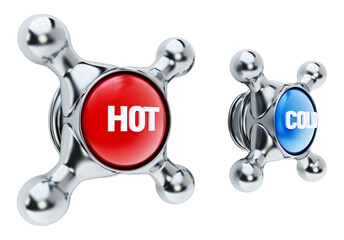 Hot and cold faucets on transparent background