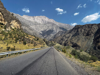traveling along the Pamir Highway in Tajikistan.