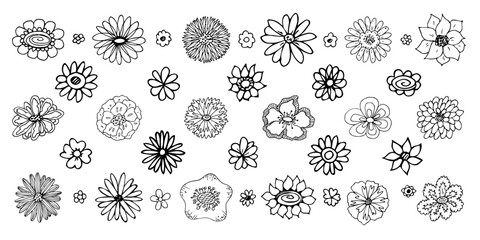 Simple flower clipart. Set of hand drawn floral doodle. For print, web, design, decor, logo