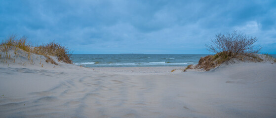 shore of the baltic sea on a cloudy day in autumn