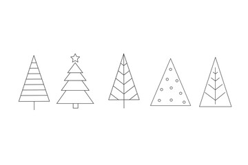 Christmas tree black and white symbols. Vector icons. Winter Season Design Elements Isolated on White. Xmas Symbols for Greeting Card, Prints, Poster, Sticker, Banner, and Invites. 