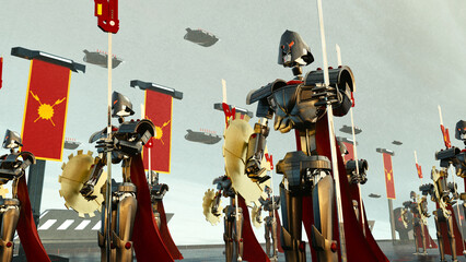 Robot spartan in a spaceship 3D Illustration