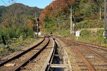 Shimane,Japan - November 6, 2022: A switchback near Izumo Sakane station of Kisuki Line, Japan
