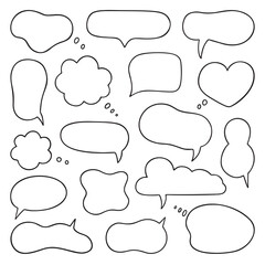 Speech bubble sketch doodle set. Hand drawn vector illustration isolated on white background.