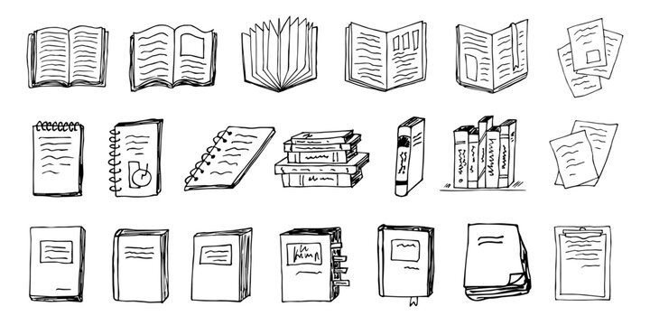 Vector book and notepad clipart set. Hand drawn school illustration