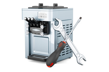 Commercial ice cream machine with screwdriver and wrench, 3D rendering