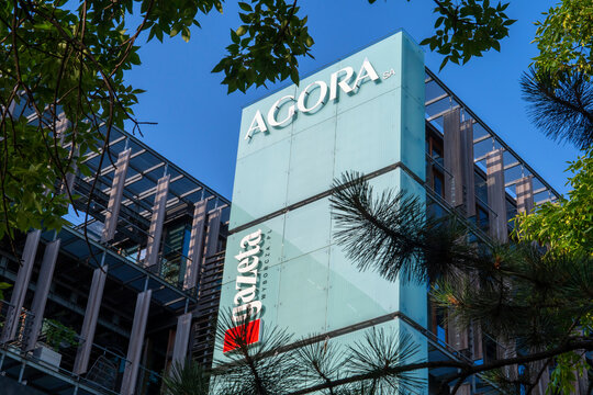 Warsaw, Poland - July 21, 2022: Agora and Gazeta Wyborcza sign on the building