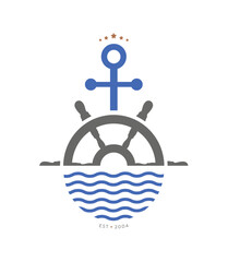 Cruise ship logo with ship steering wheel and anchor.