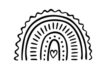 Single rainbow doodle illustration. Hand drawn clipart for card, design