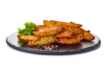 Baked Potato Wedges, isolated on white background.